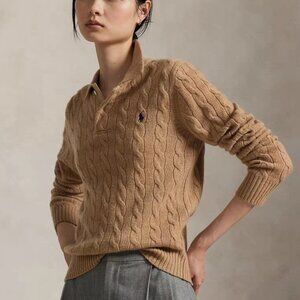Polo by Ralph Embroidered cable knit collar women's wool sweater